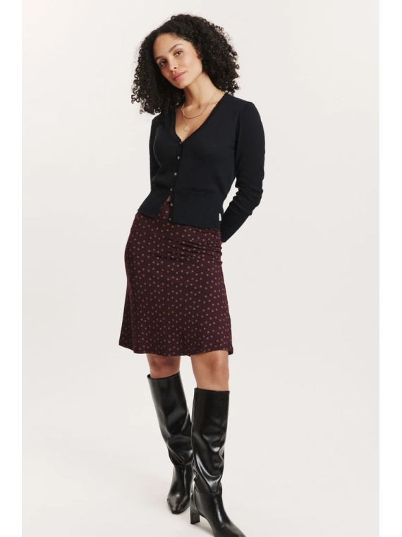 Jupe mi-longue pour Femme en Ecovéro Imprimé Bordeaux- Tranquillo