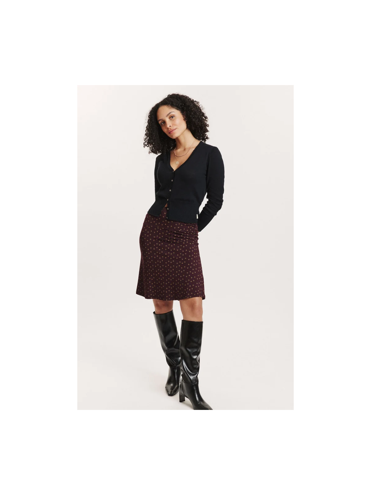 Jupe mi-longue pour Femme en Ecovéro Imprimé Bordeaux- Tranquillo