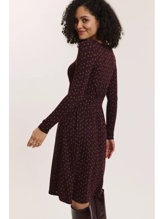 Robe mi-longue pour Femme en Ecovéro Imprimé Bordeaux- Tranquillo