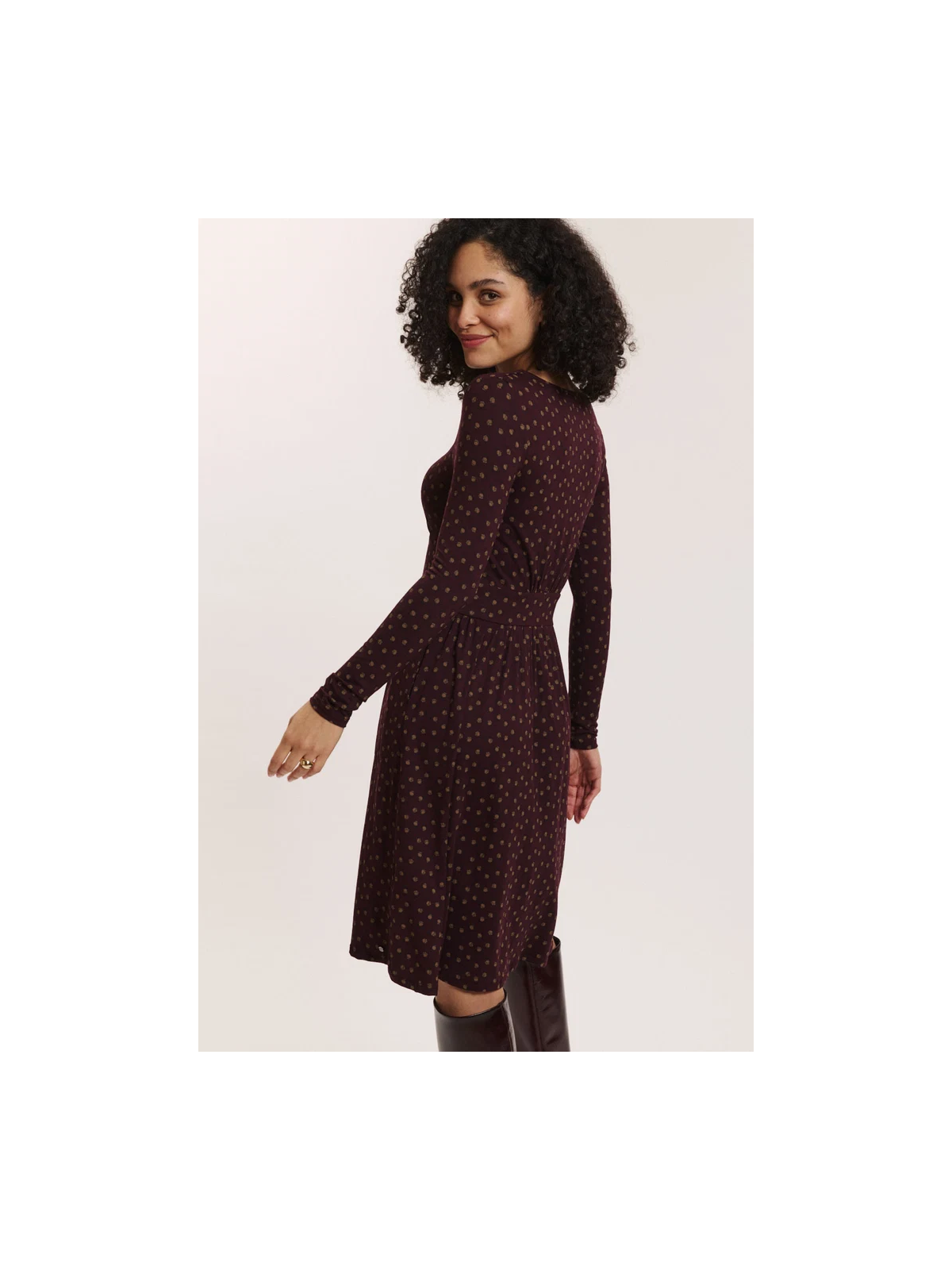 Robe mi-longue pour Femme en Ecovéro Imprimé Bordeaux- Tranquillo