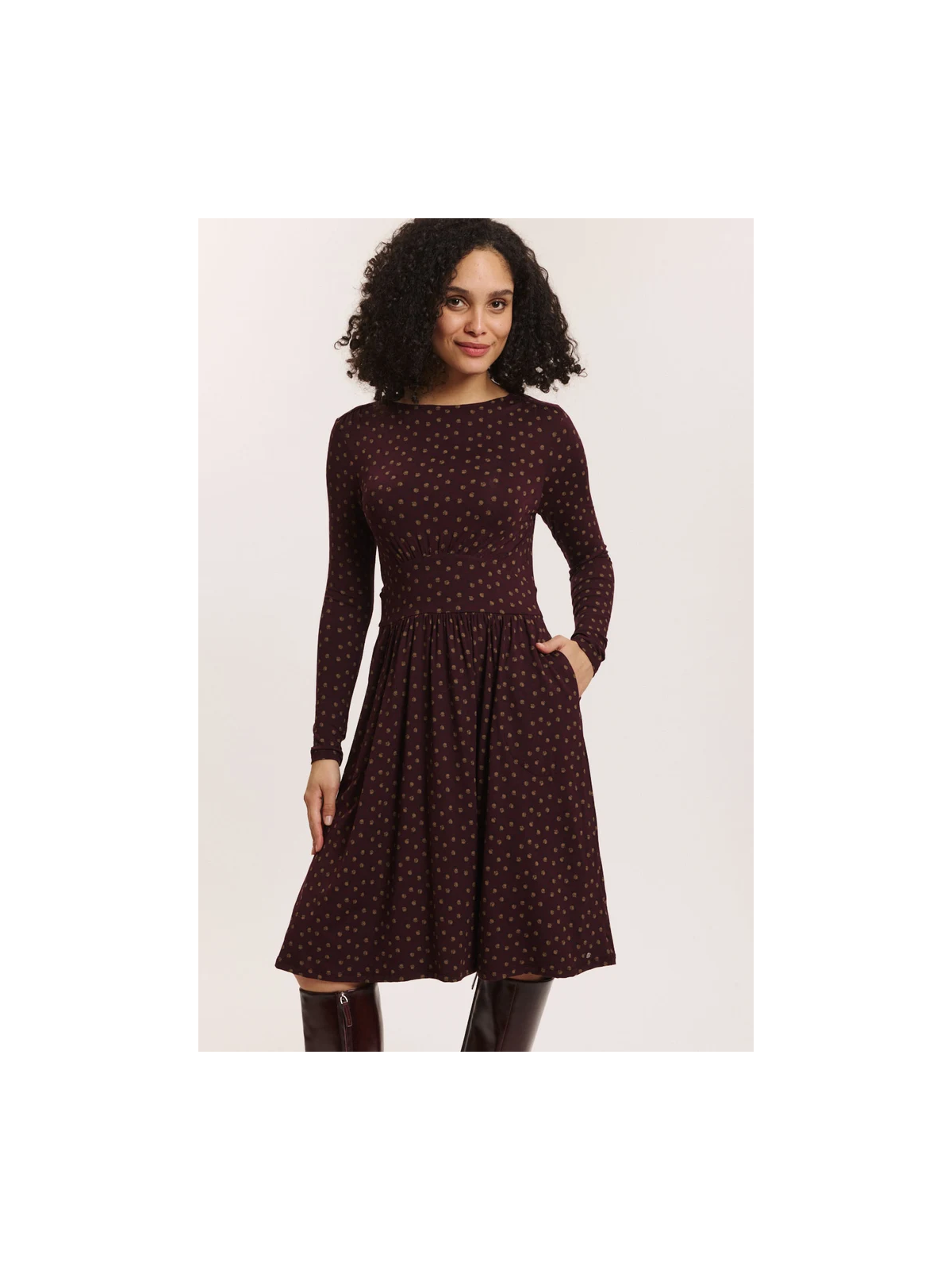 Robe mi-longue pour Femme en Ecovéro Imprimé Bordeaux- Tranquillo