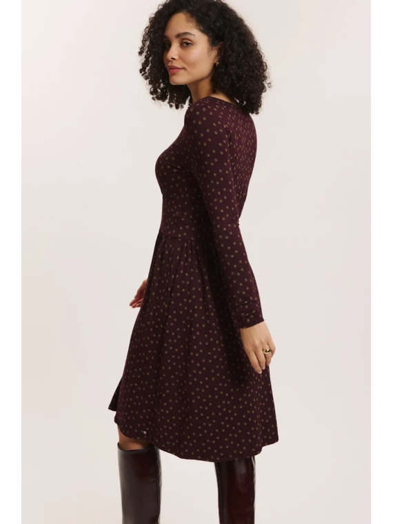 Robe mi-longue pour Femme en Ecovéro Imprimé Bordeaux- Tranquillo