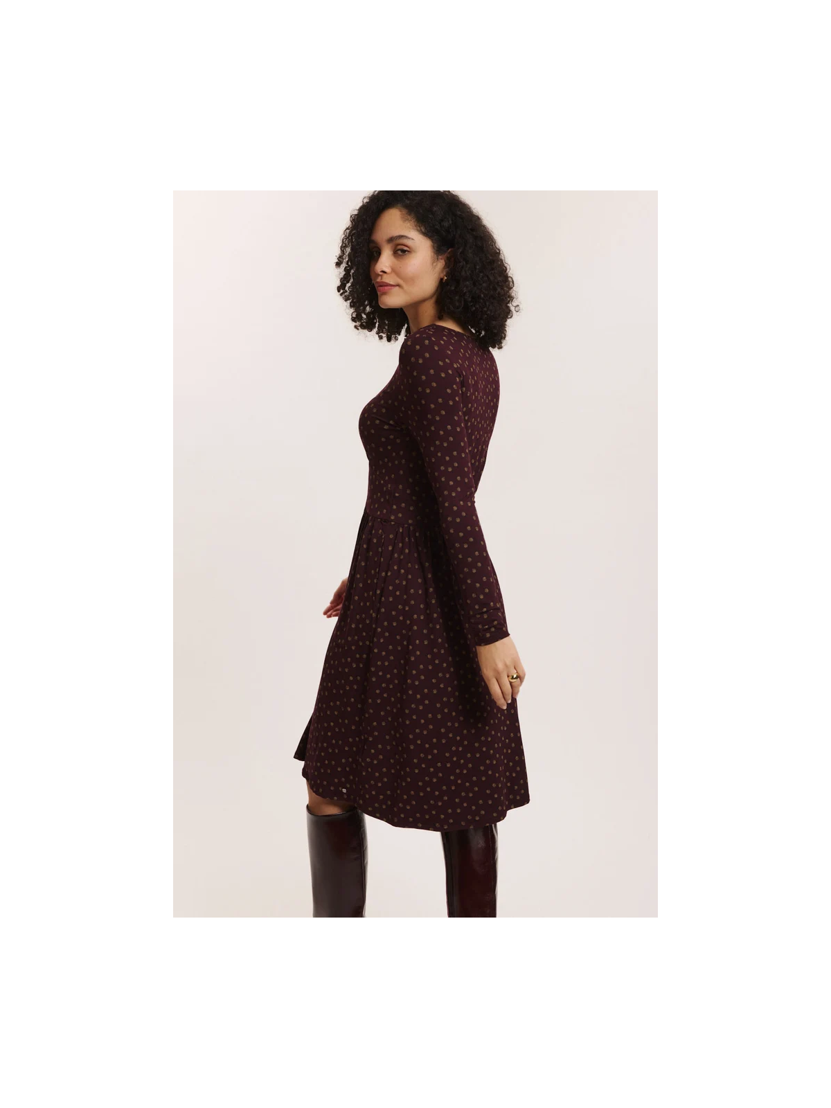 Robe mi-longue pour Femme en Ecovéro Imprimé Bordeaux- Tranquillo