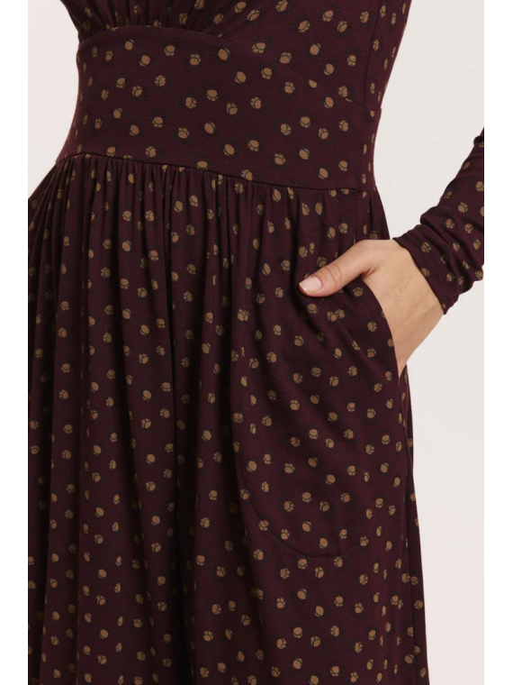 Robe mi-longue pour Femme en Ecovéro Imprimé Bordeaux- Tranquillo