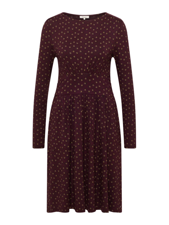 Robe mi-longue pour Femme en Ecovéro Imprimé Bordeaux- Tranquillo
