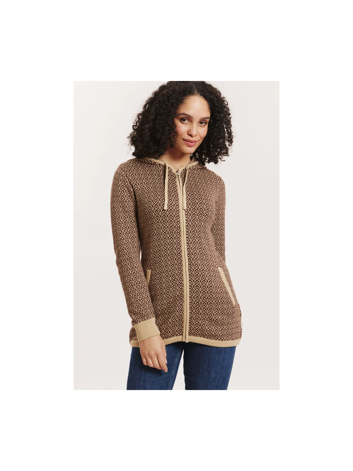 Veste 3/4 à capuche 100% Coton BIO chocolat - Tranquillo