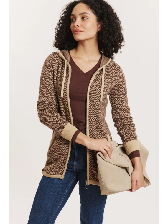 Veste 3/4 à capuche 100% Coton BIO chocolat - Tranquillo