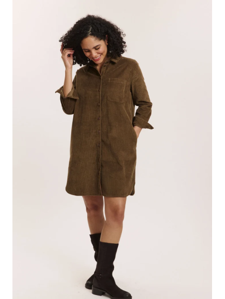 Robe en Velours Côtelé 100% Coton BIO Taupe- Tranquillo