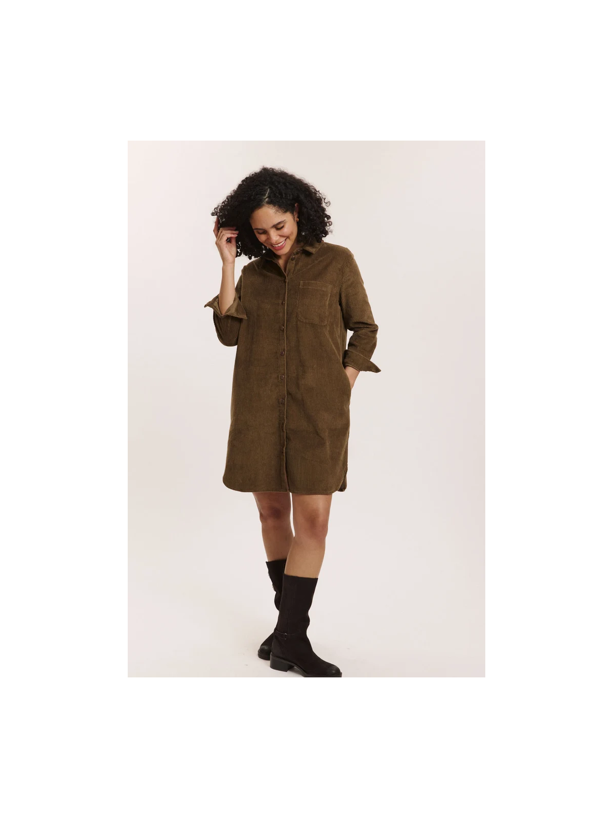 Robe en Velours Côtelé 100% Coton BIO Taupe- Tranquillo