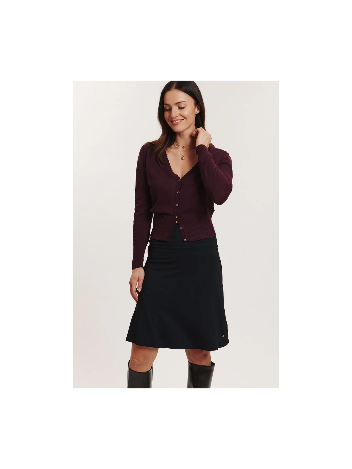 Jupe mi-longue pour Femme en Ecovéro noir uni- Tranquillo