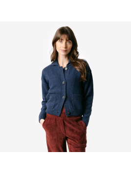 Cardigan pour Femme en 100% Laine Couleur Vert foncé- Livingcrafts