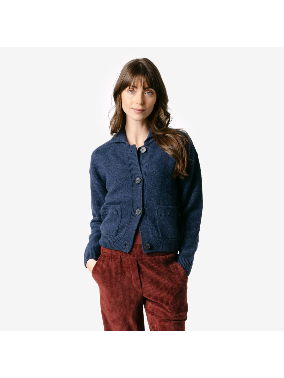 Cardigan pour Femme en 100% Laine Couleur Vert foncé- Livingcrafts