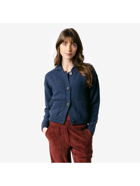 Cardigan pour Femme en 100% Laine Couleur Vert foncé- Livingcrafts