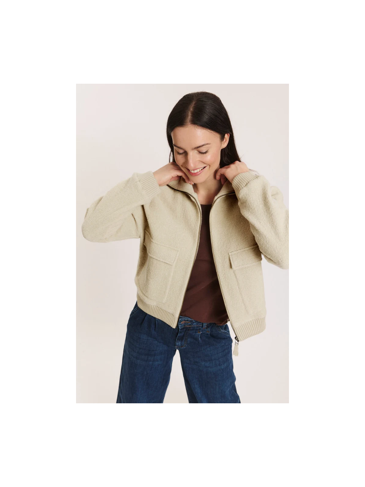 Veste en laine bouillie couleur sable