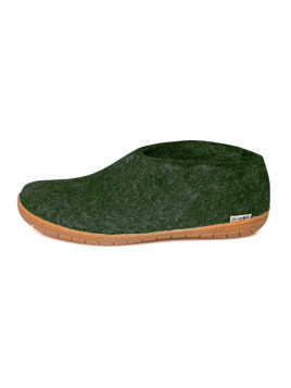 chaussons pure laine mi-montants vert foncé semelle caoutchouc